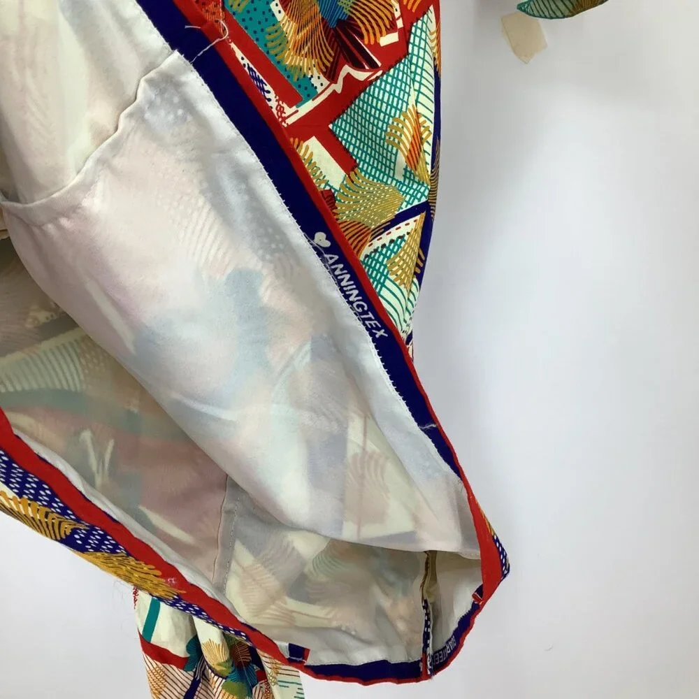 Short Shirt Dress Bold Tropical Print 3/4 Sleeves Button Front Tie Back XL Tiki - Picture 4 of 6